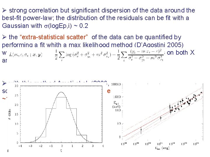 Ø strong correlation but significant dispersion of the data around the best-fit power-law; the