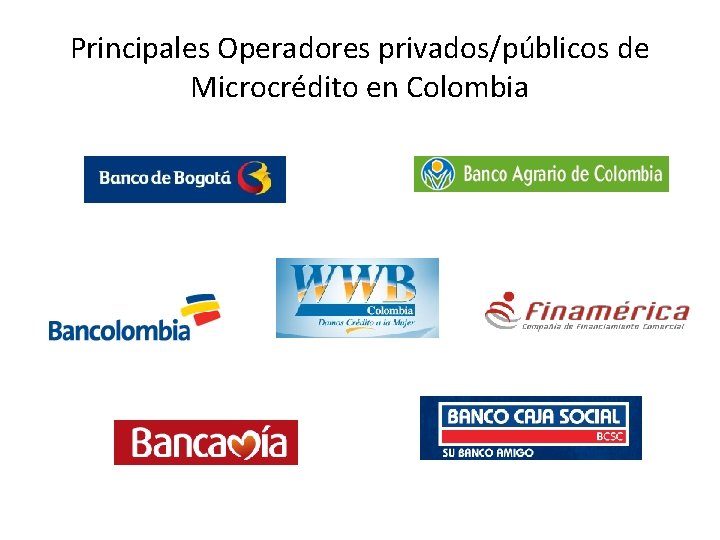 Principales Operadores privados/públicos de Microcrédito en Colombia 