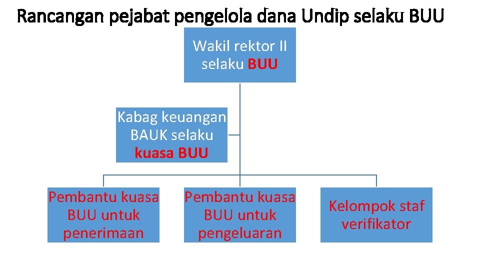 Rancangan pejabat pengelola dana Undip selaku BUU Wakil rektor II selaku BUU Kabag keuangan