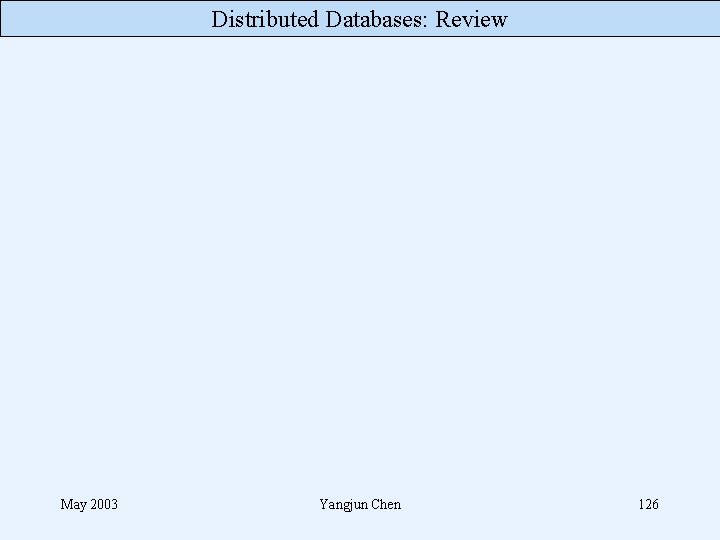 Distributed Databases: Review May 2003 Yangjun Chen 126 