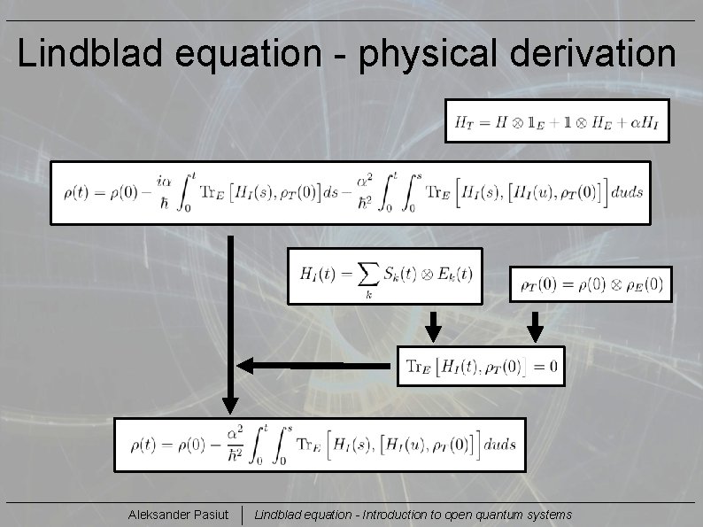 Lindblad equation - physical derivation Aleksander Pasiut Lindblad equation - Introduction to open quantum