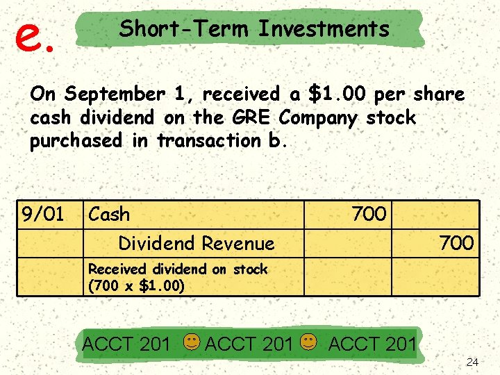 e. Short-Term Investments On September 1, received a $1. 00 per share cash dividend