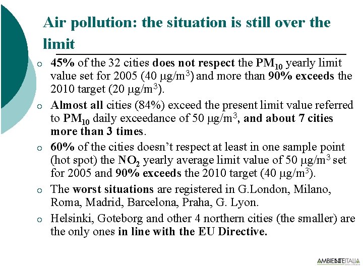 Air pollution: the situation is still over the limit ¡ ¡ ¡ 45% of