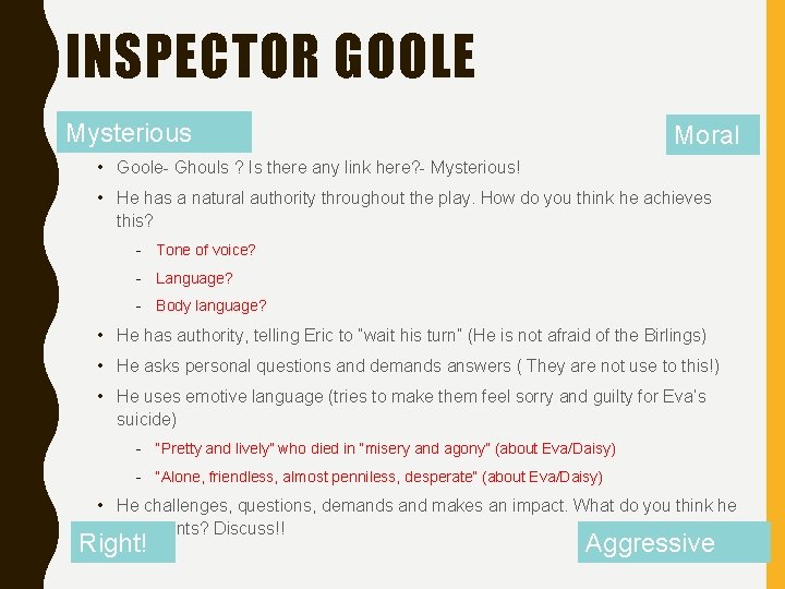 INSPECTOR GOOLE Mysterious Moral • Goole- Ghouls ? Is there any link here? -