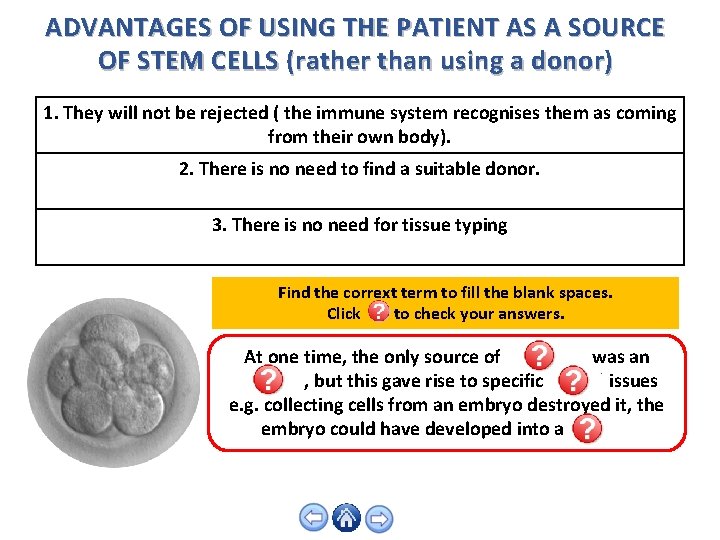 ADVANTAGES OF USING THE PATIENT AS A SOURCE OF STEM CELLS (rather than using