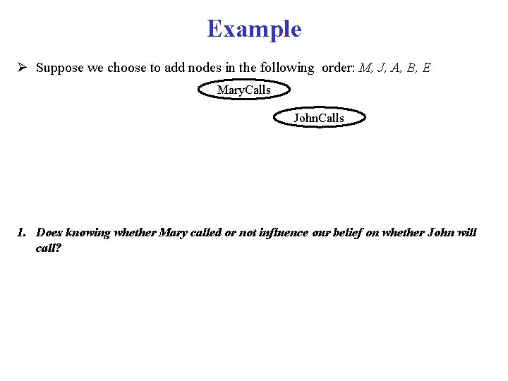 Example Ø Suppose we choose to add nodes in the following order: M, J,