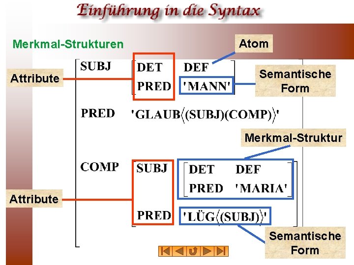 Merkmal-Strukturen Attribute Atom Semantische Form Merkmal-Struktur Attribute Semantische Form 