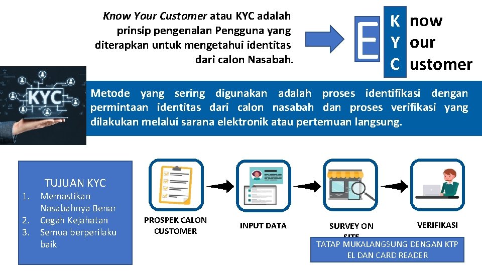 Know Your Customer atau KYC adalah prinsip pengenalan Pengguna yang diterapkan untuk mengetahui identitas