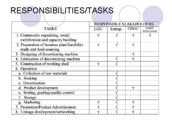 RESPONSIBILITIES/TASKS 