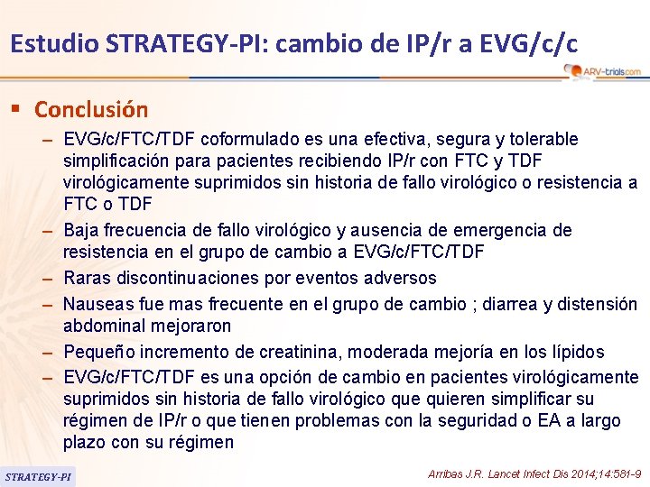 Estudio STRATEGY-PI: cambio de IP/r a EVG/c/c § Conclusión – EVG/c/FTC/TDF coformulado es una