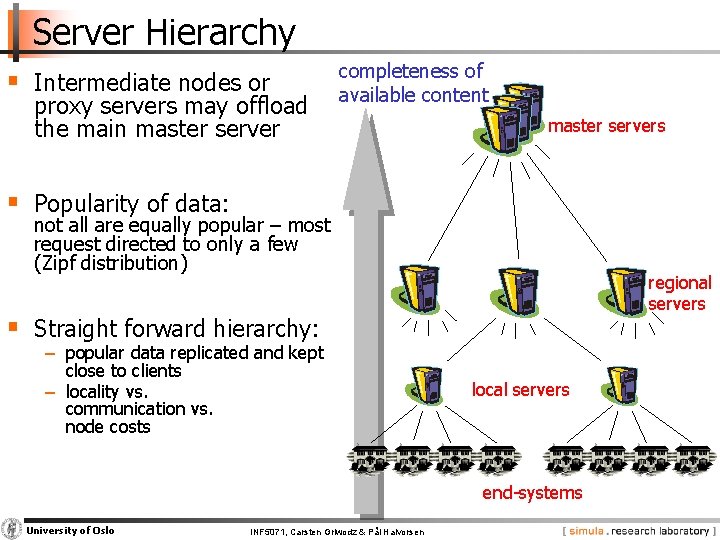 Server Hierarchy § Intermediate nodes or proxy servers may offload the main master server