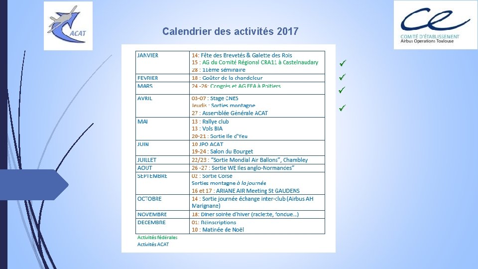 Calendrier des activités 2017 ü ü 