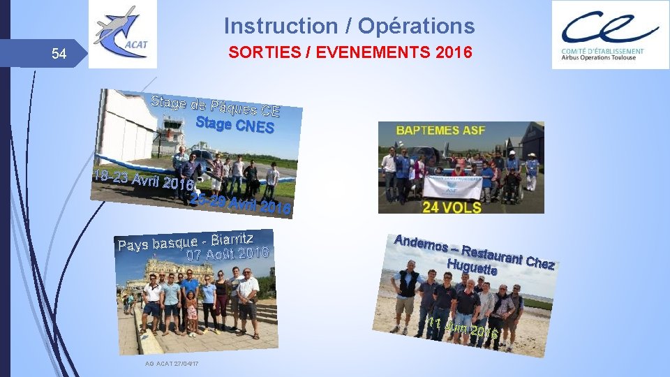 Instruction / Opérations SORTIES / EVENEMENTS 2016 54 Stage de Pâq ues CE Stage