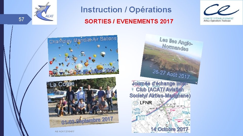 Instruction / Opérations 57 SORTIES / EVENEMENTS 2017 Ballons ir A l ia d