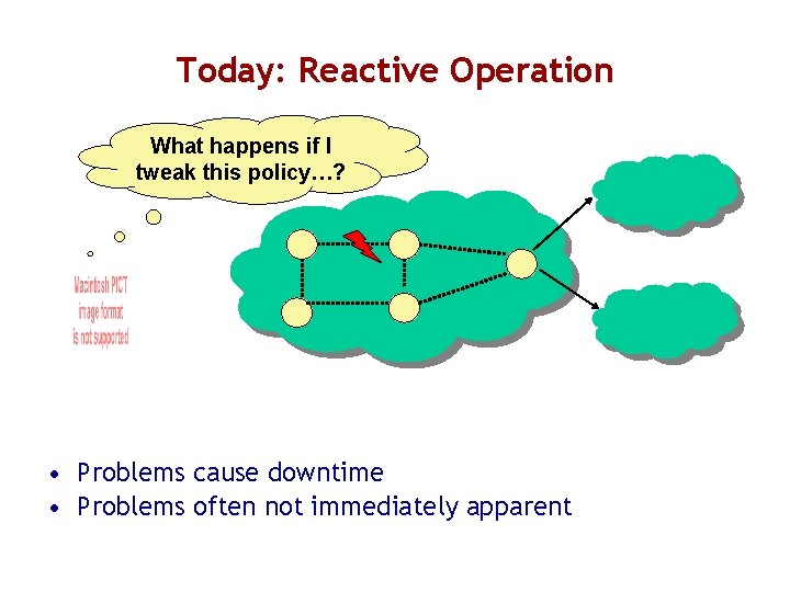 Today: Reactive Operation What happens if I tweak this policy…? • Problems cause downtime