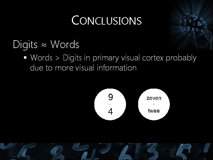 CONCLUSIONS Digits ≈ Words § Words > Digits in primary visual cortex probably due CONCLUSIONS Digits ≈ Words § Words > Digits in primary visual cortex probably due