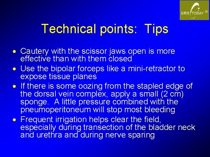 Technical points: Tips · Cautery with the scissor jaws open is more effective than