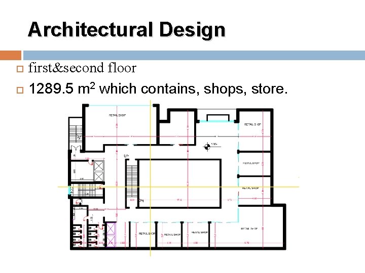 Architectural Design first&second floor 1289. 5 m 2 which contains, shops, store. 