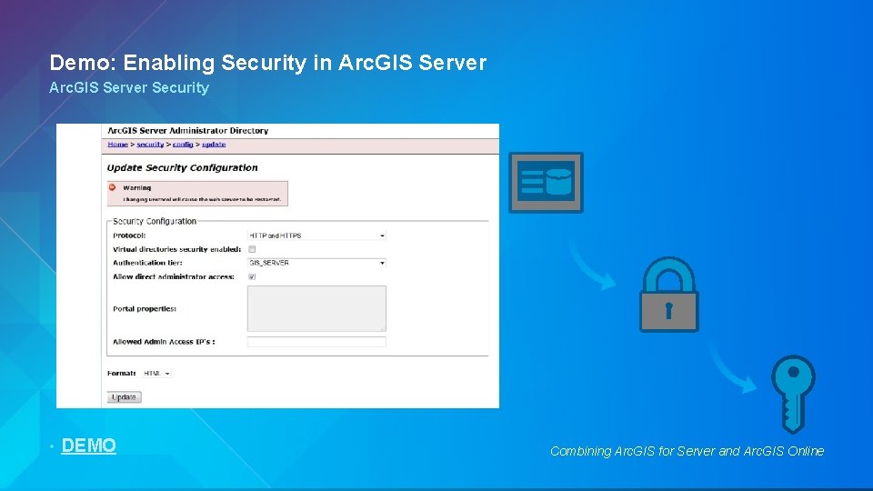 Demo: Enabling Security in Arc. GIS Server Security • DEMO Combining Arc. GIS for