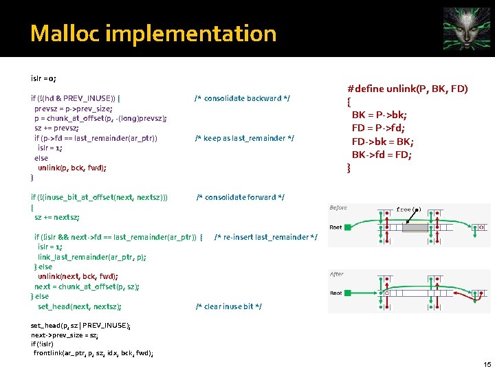 Malloc implementation islr = 0; if (!(hd & PREV_INUSE)) { prevsz = p->prev_size; p