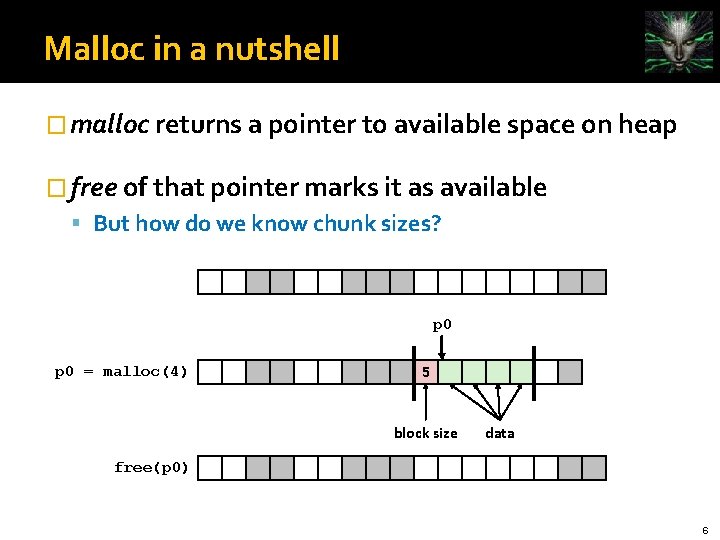 Malloc in a nutshell � malloc returns a pointer to available space on heap