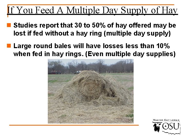 If You Feed A Multiple Day Supply of Hay n Studies report that 30