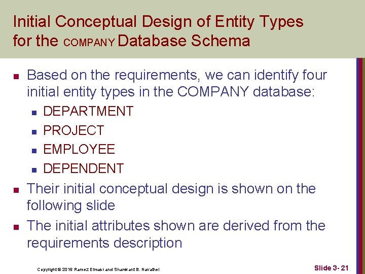 Initial Conceptual Design of Entity Types for the COMPANY Database Schema n Based on