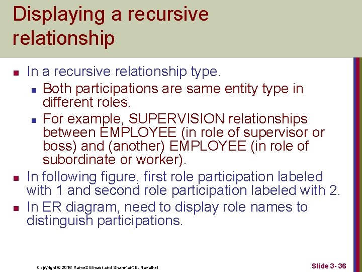 Displaying a recursive relationship n n n In a recursive relationship type. n Both