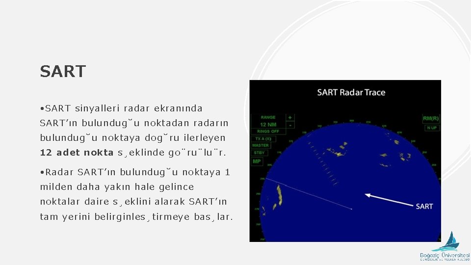 SART • SART sinyalleri radar ekranında SART’ın bulundug u noktadan radarın bulundug u noktaya