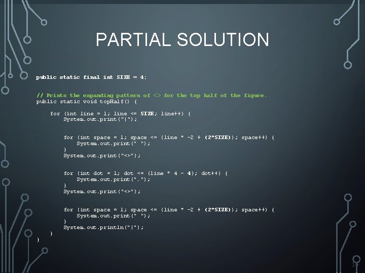 PARTIAL SOLUTION public static final int SIZE = 4; // Prints the expanding pattern