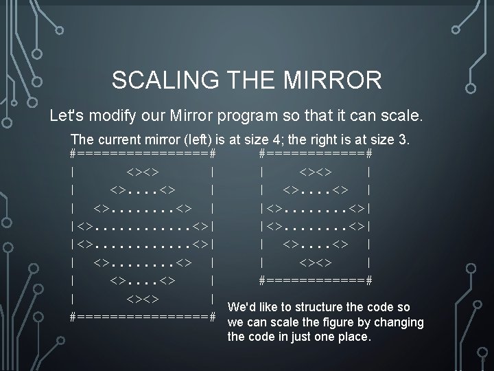 SCALING THE MIRROR Let's modify our Mirror program so that it can scale. The