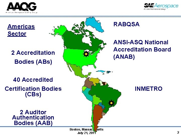 RABQSA Americas Sector ANSI-ASQ National Accreditation Board (ANAB) 2 Accreditation Bodies (ABs) 40 Accredited