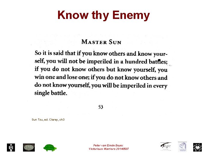 Know thy Enemy Sun Tzu, ed. Clarey, ch 3 Peter van Emde Boas: Victorious