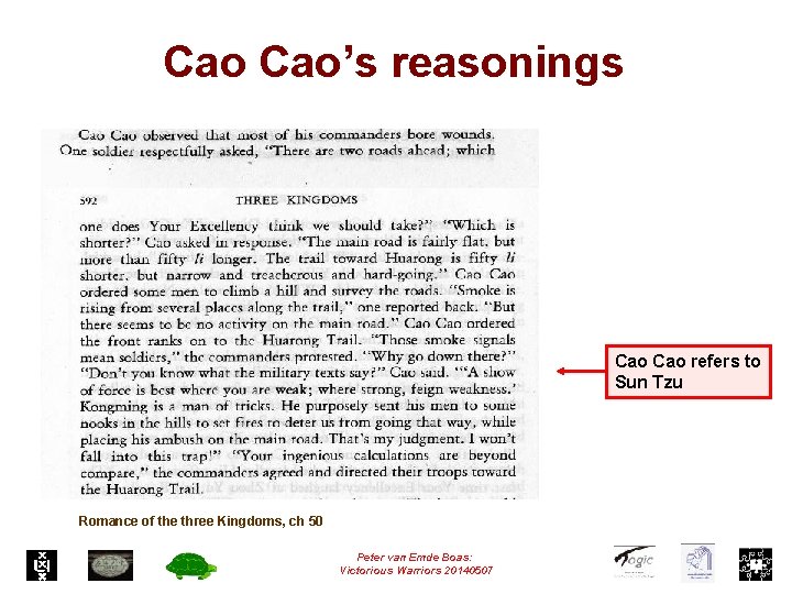 Cao Cao’s reasonings Cao refers to Sun Tzu Romance of the three Kingdoms, ch