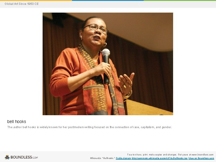 Global Art Since 1950 CE bell hooks The author bell hooks is widely known
