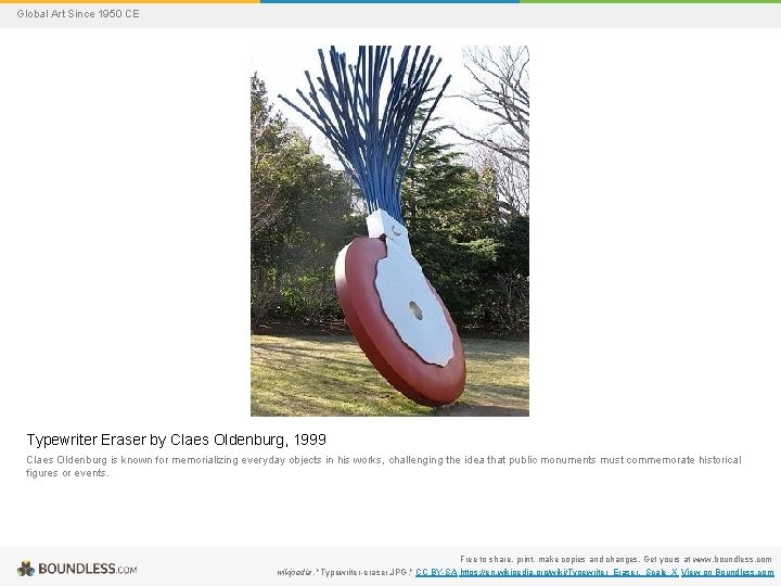 Global Art Since 1950 CE Typewriter Eraser by Claes Oldenburg, 1999 Claes Oldenburg is