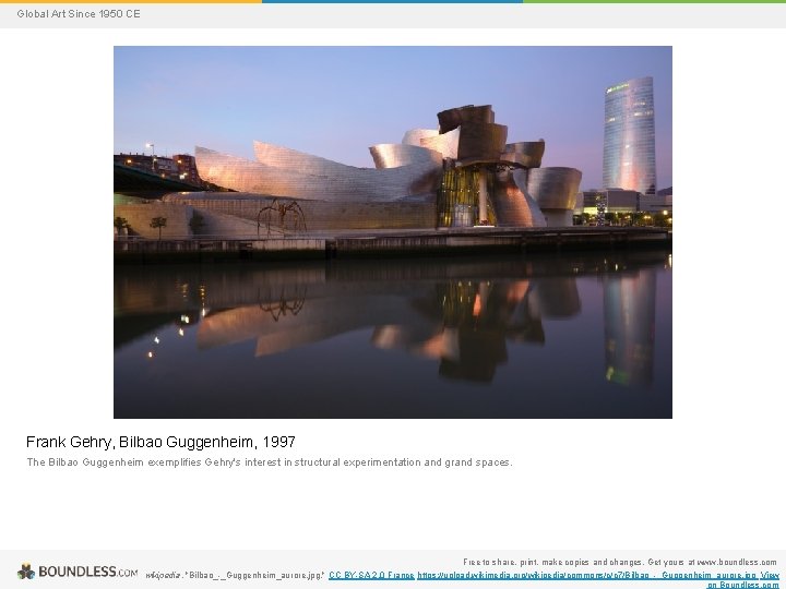 Global Art Since 1950 CE Frank Gehry, Bilbao Guggenheim, 1997 The Bilbao Guggenheim exemplifies