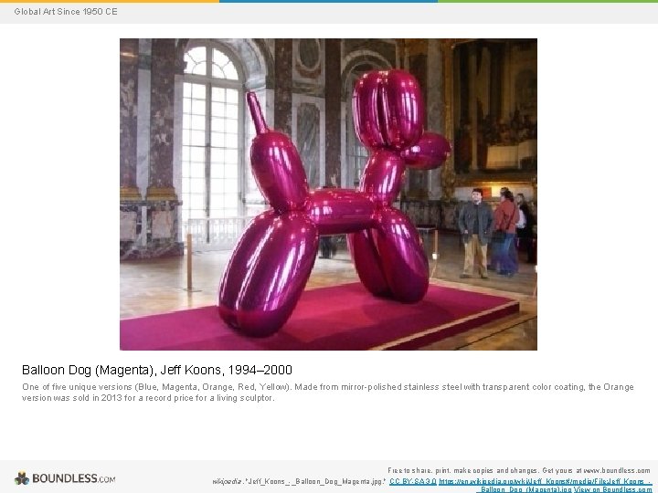 Global Art Since 1950 CE Balloon Dog (Magenta), Jeff Koons, 1994– 2000 One of