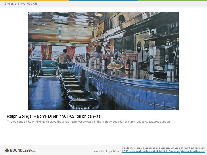 Global Art Since 1950 CE Ralph Goings, Ralph's Diner, 1981 -82, oil on canvas.