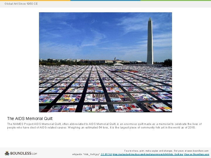 Global Art Since 1950 CE The AIDS Memorial Quilt The NAMES Project AIDS Memorial
