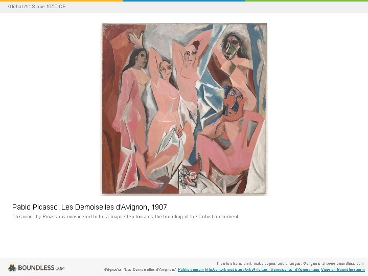 Global Art Since 1950 CE Pablo Picasso, Les Demoiselles d'Avignon, 1907 This work by
