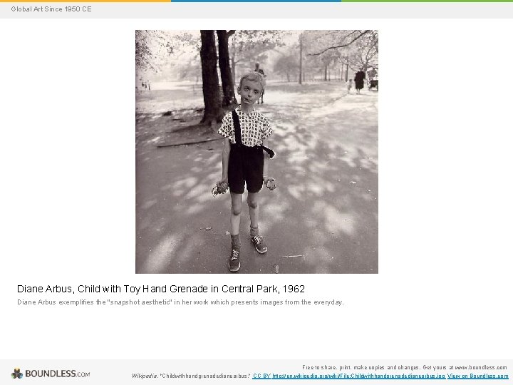 Global Art Since 1950 CE Diane Arbus, Child with Toy Hand Grenade in Central