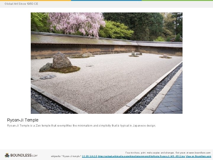 Global Art Since 1950 CE Ryoan-Ji Temple is a Zen temple that exemplifies the
