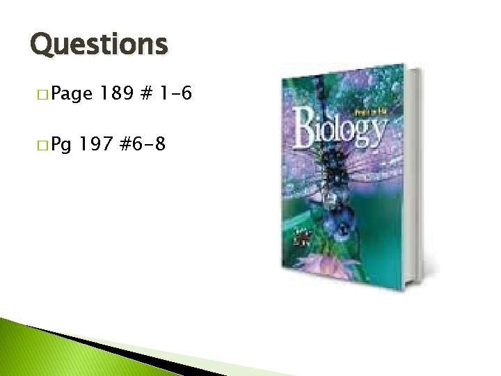 Questions � Page � Pg 189 # 1 -6 197 #6 -8 