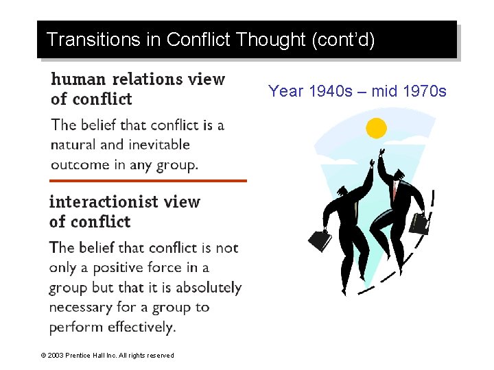 Transitions in Conflict Thought (cont’d) Year 1940 s – mid 1970 s © 2003