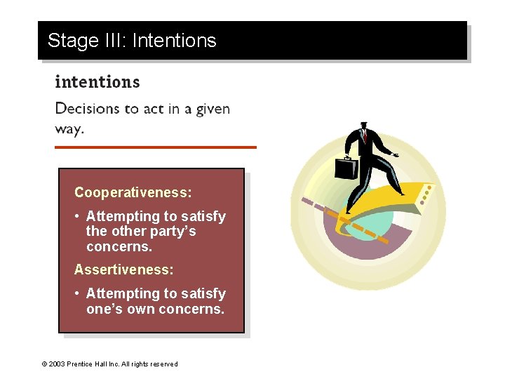 Stage III: Intentions Cooperativeness: • Attempting to satisfy the other party’s concerns. Assertiveness: •