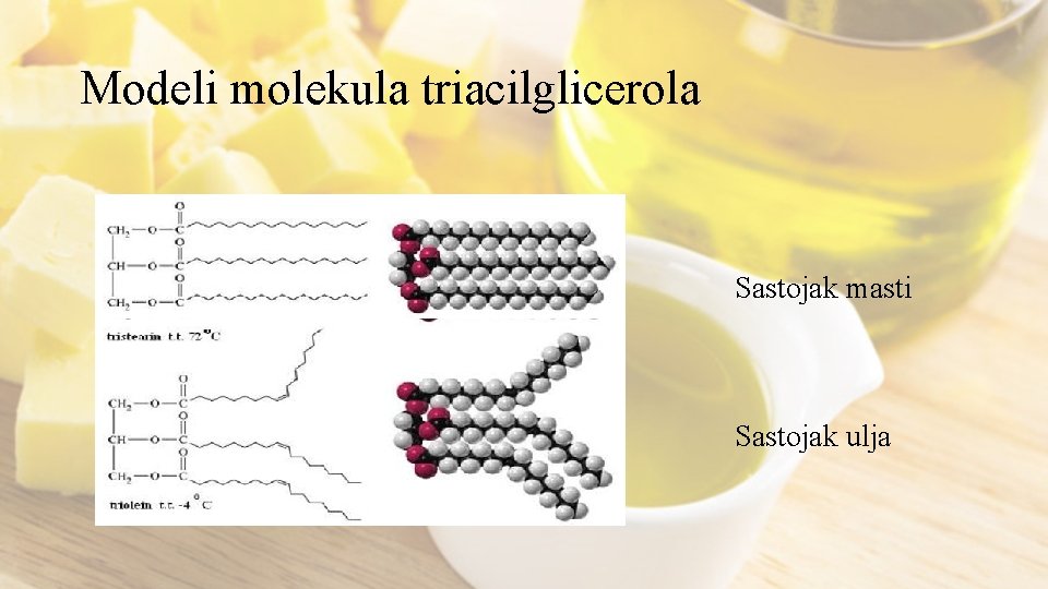 Modeli molekula triacilglicerola Sastojak masti Sastojak ulja 