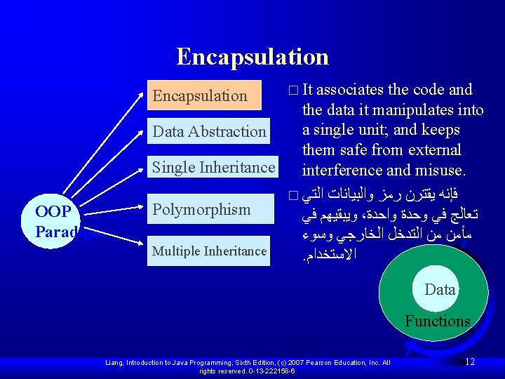 Encapsulation associates the code and the data it manipulates into a single unit; and
