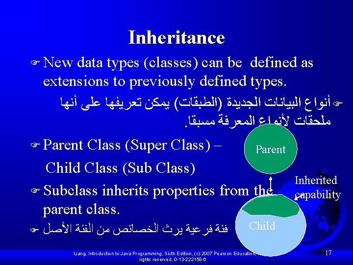 Inheritance F New data types (classes) can be defined as extensions to previously defined