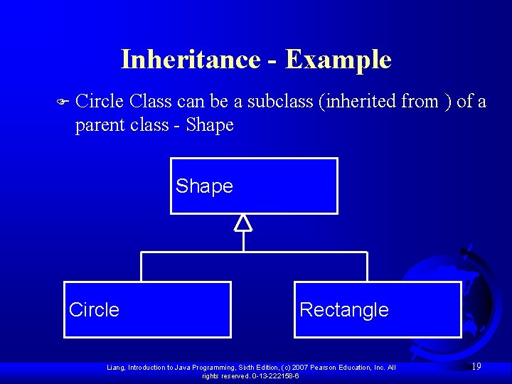 Inheritance - Example F Circle Class can be a subclass (inherited from ) of